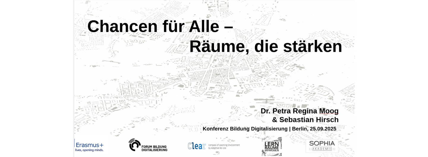 Übersichtsfolie "Chancen für alle - Räume, die stärken", präsentiert von Dr. Petra Regina Moog und Sebastian Hirsch